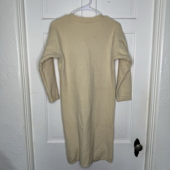 Vintage Liz Claiborne M Cream Longline Cardigan Duster Wool Angora Blend Pockets - Picture 2 of 7